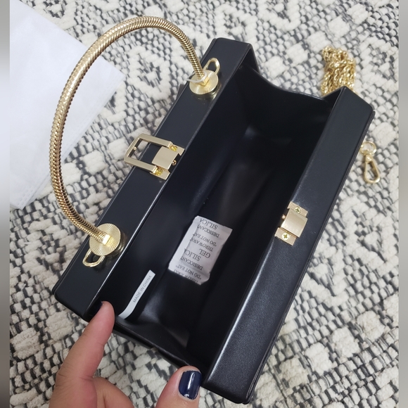 MW Black Box Gold Chain Clutch Crossbody Bag - Picture 5 of 10